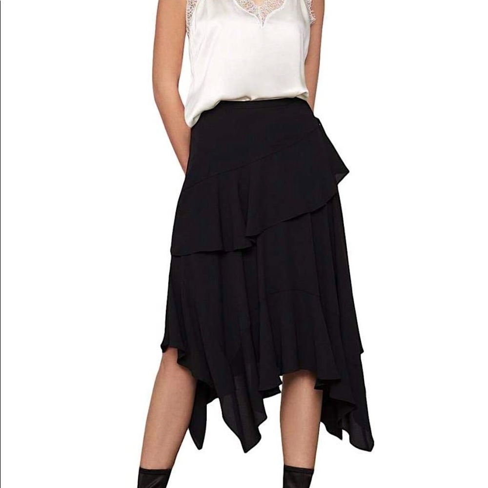 BCBGMaxazria Black Tiered Handkerchief Midi Skirt